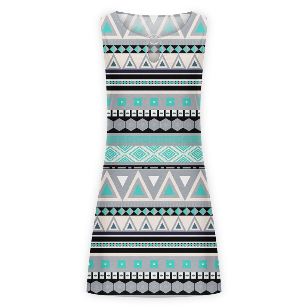 Sleeveless Crew Neck Boho Swing Dress K198815