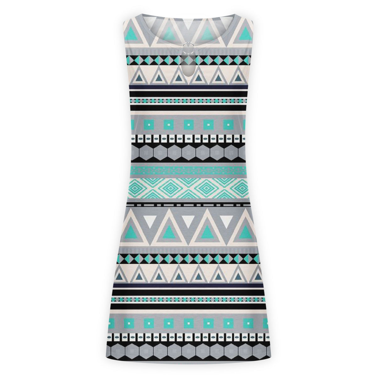 Sleeveless Crew Neck Boho Swing Dress K198815