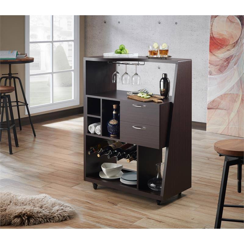 Walnut 2-Drawer Wood Mini Bar U35079