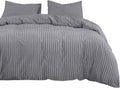 White Striped 100% Washed Cotton Queen Size Duvet Cover Set with Zipper Closure M880854