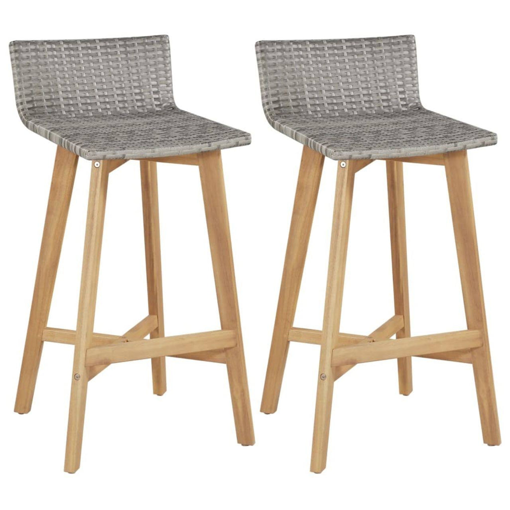 2 Pcs Poly Rattan Solid Acacia Wood Bar Chairs M3644