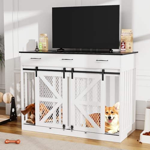 48'' Wooden Dog Crate Furniture with Divider and Storage Drawers S6348