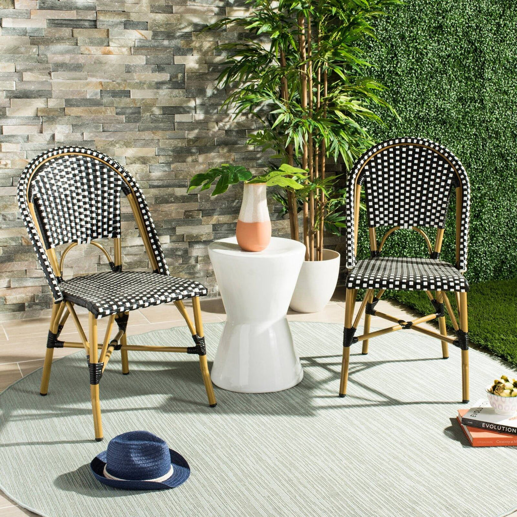 Blue White Set of 2 Outdoor Bistro Side Chair D89884
