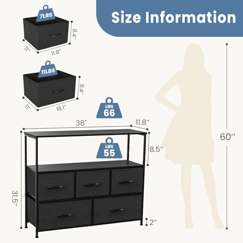 TV Stand Dresser with 5 Fabric Storage Drawers D55182