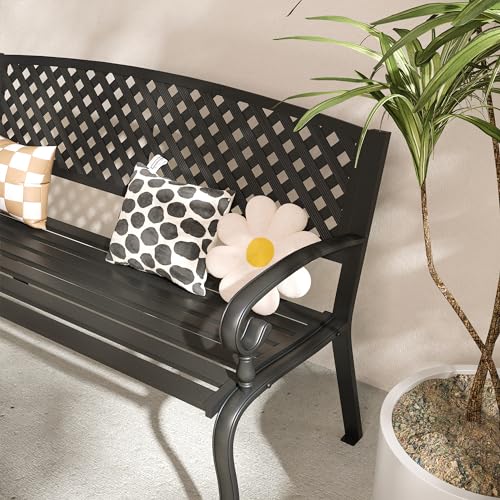 50” Metal Outdoor Garden Bench with Armrests and Backrest N544