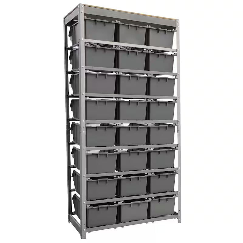 Gray 8-Tier Storage Rack with 24 Plastic Bins Z1199