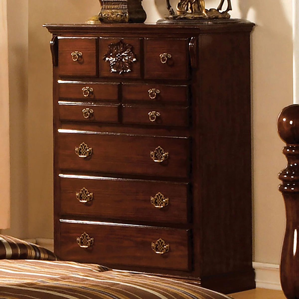 Dark Pine Solid Wood King Bedroom Set 6pcs E206277