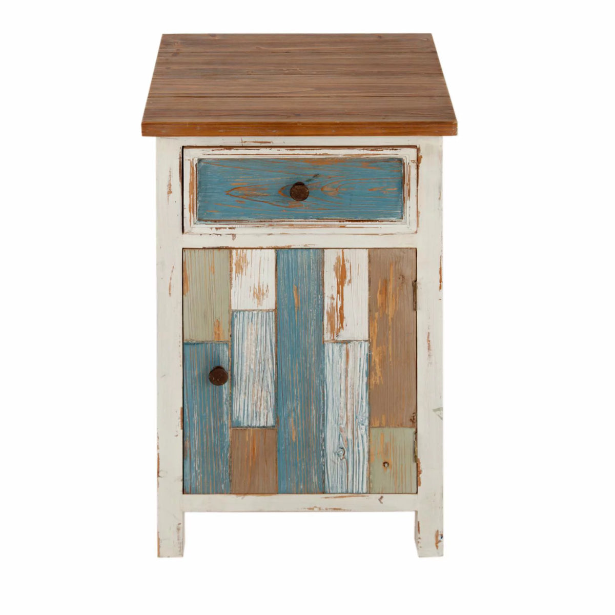 Rustic Multi-Color Wood 1-Drawer 1-Door End Table Y195324