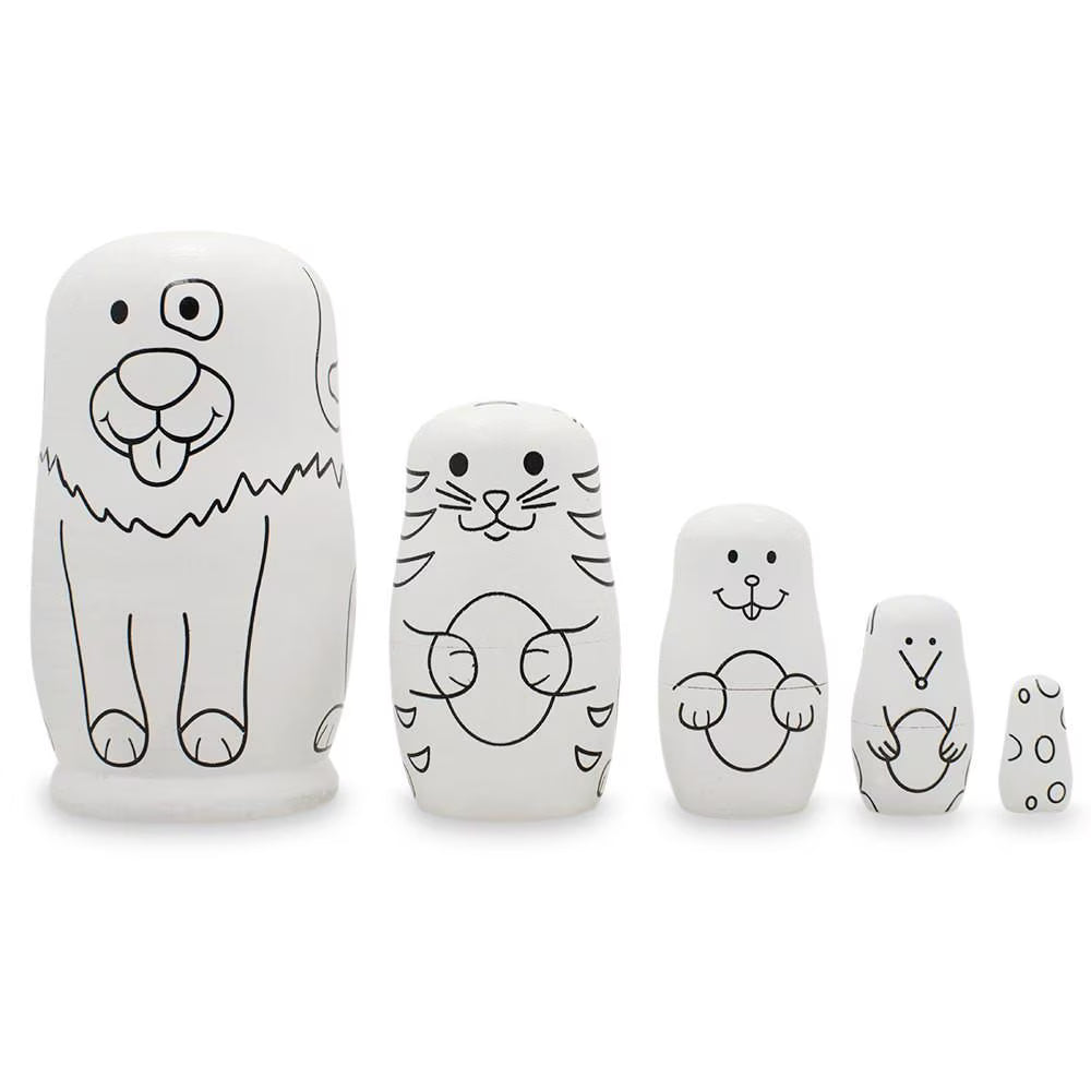 5 Unpainted Wooden Nesting Dolls Matryoshka 4.75 Inches G571
