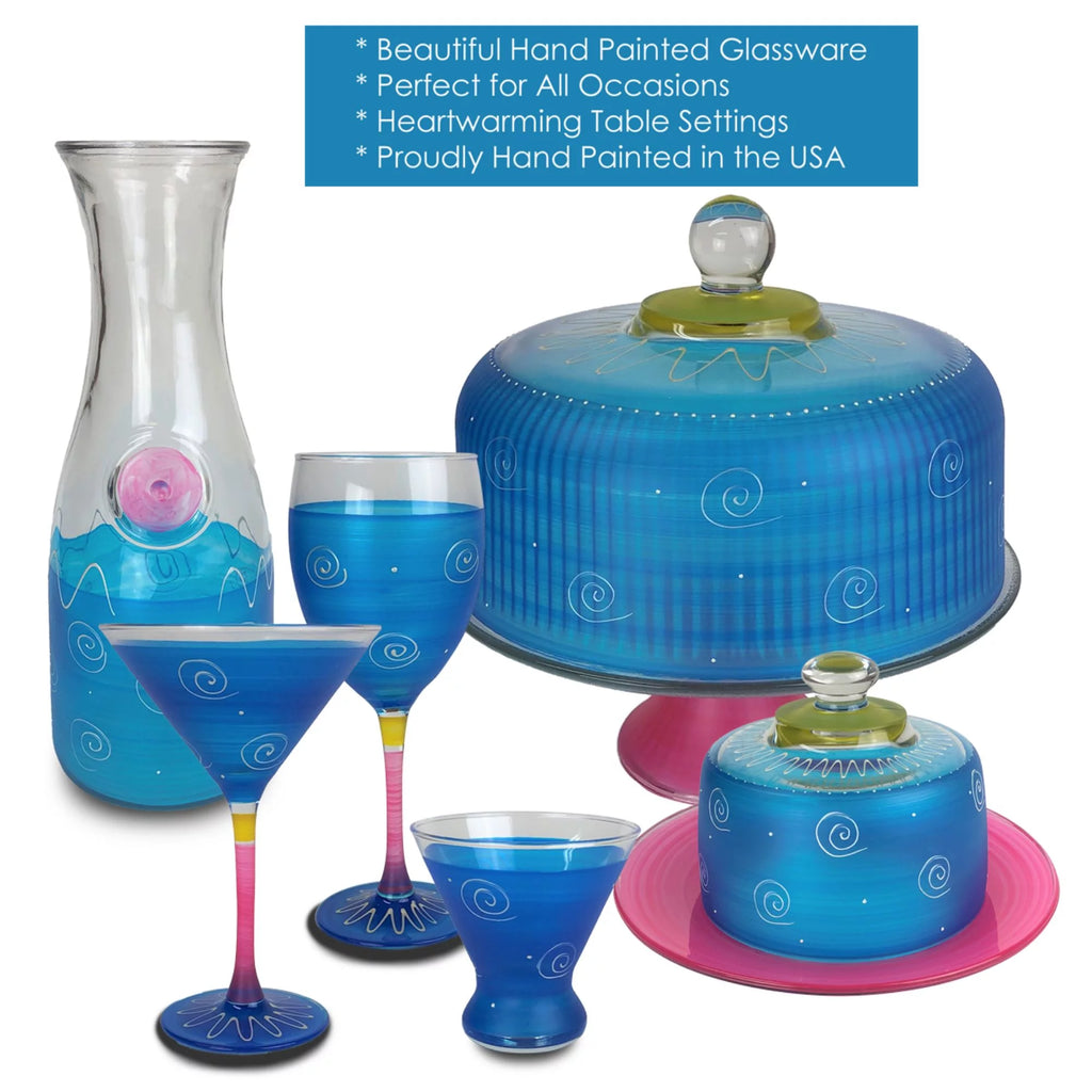 Set of 2 Turquoise Hand Painted Wine Glass 8.25 oz W554