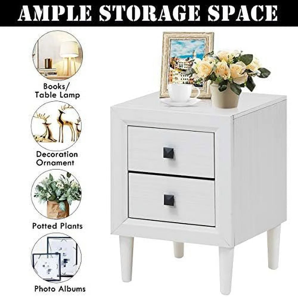 Set of 2 Grey 2-Drawer Nightstand with Solid Wood Legs O275275
