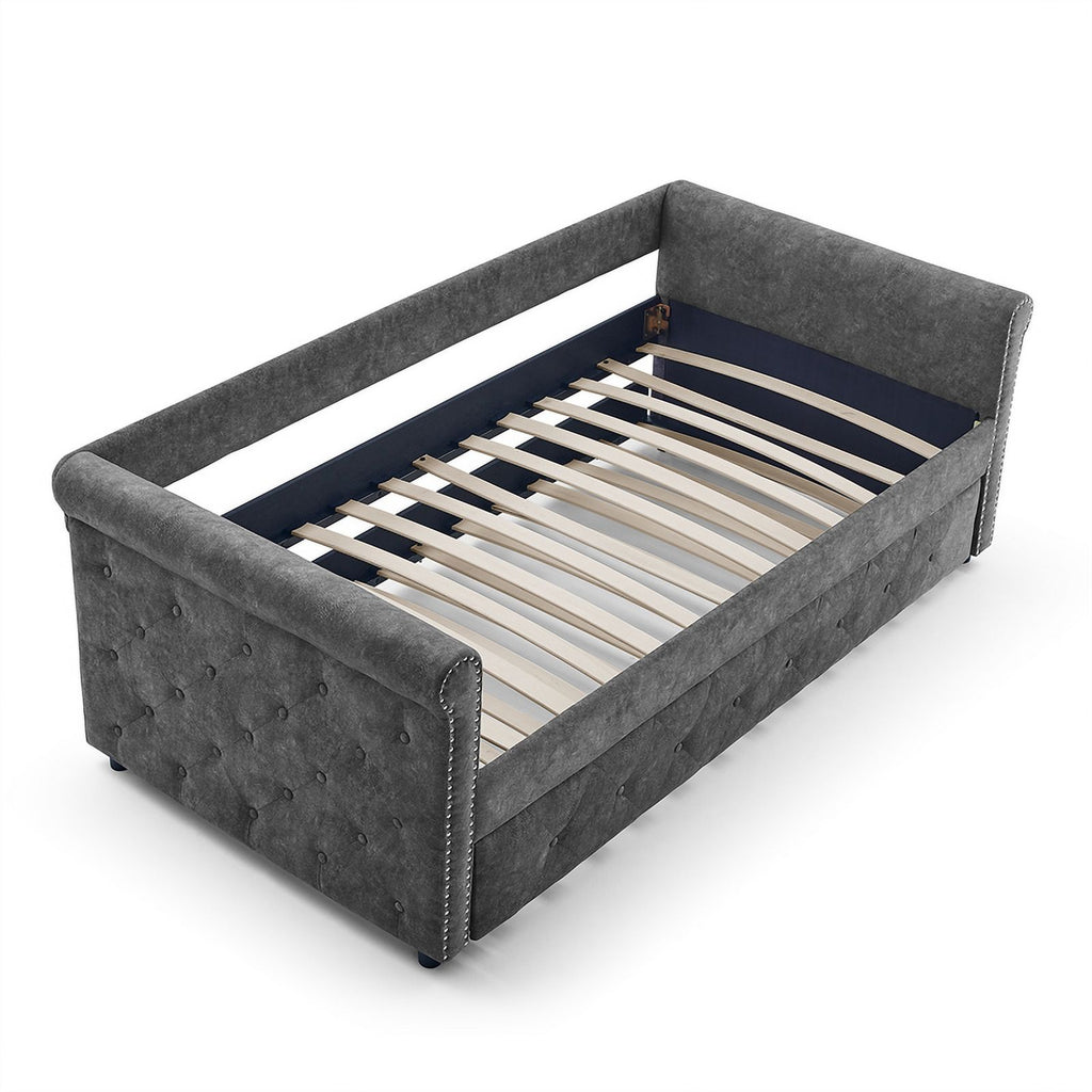 Gray Upholstered Tufted Sofa Bed With Rollers F6393