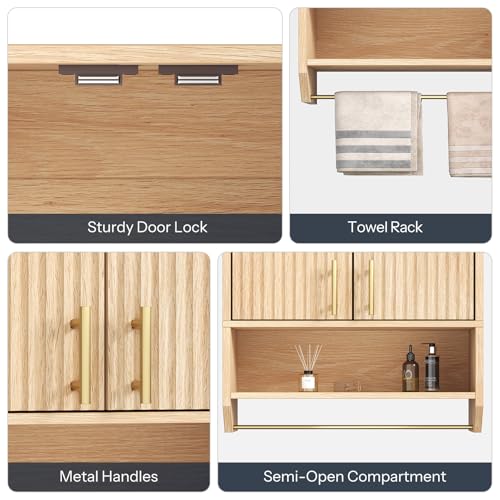 Fluted Bathroom Wall Cabinet with Towel Rack Y67959
