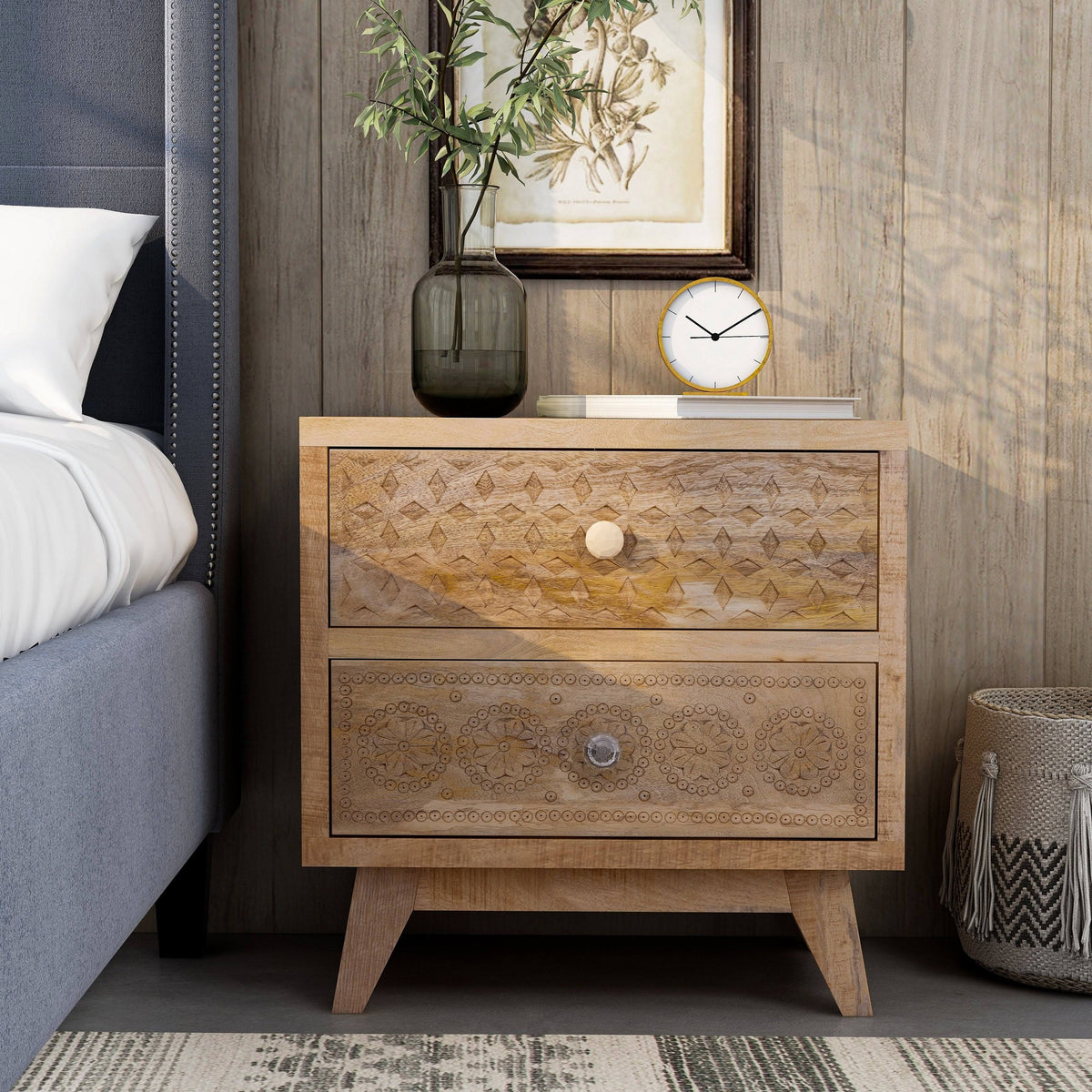 Solid Wood Nightstand (Set of 2) - Weathered Light Natural Tone Y81729