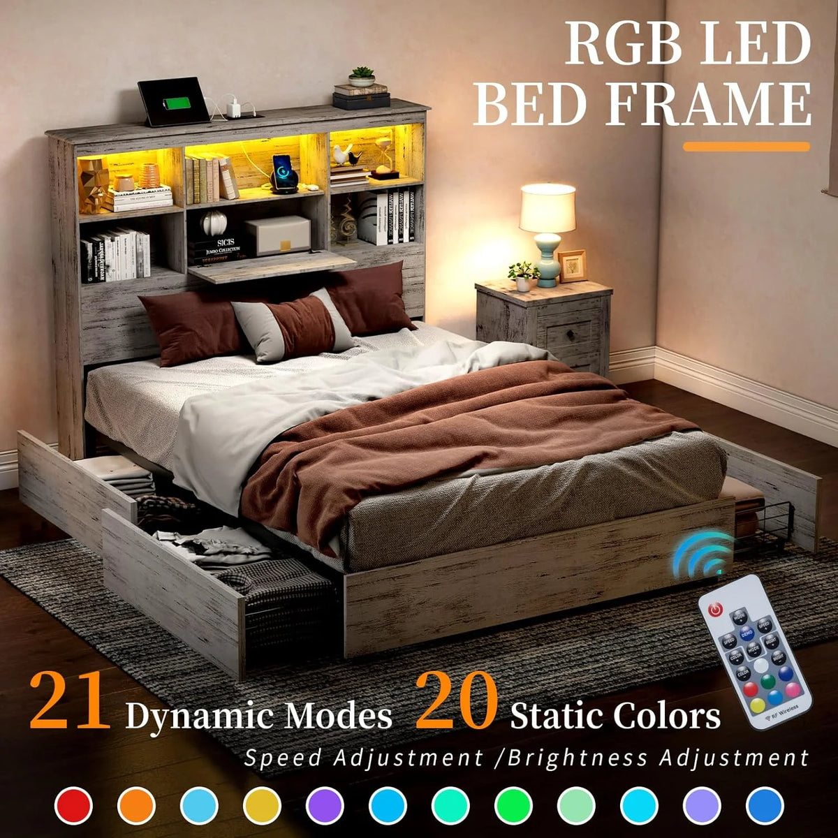Queen Size Wooden Storage Bed Frame with 4 Drawers D253