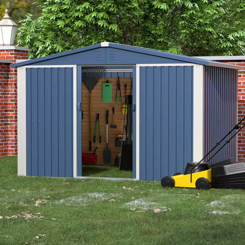 Blue Metal Outdoor Storage Shed with Air Vents W419894