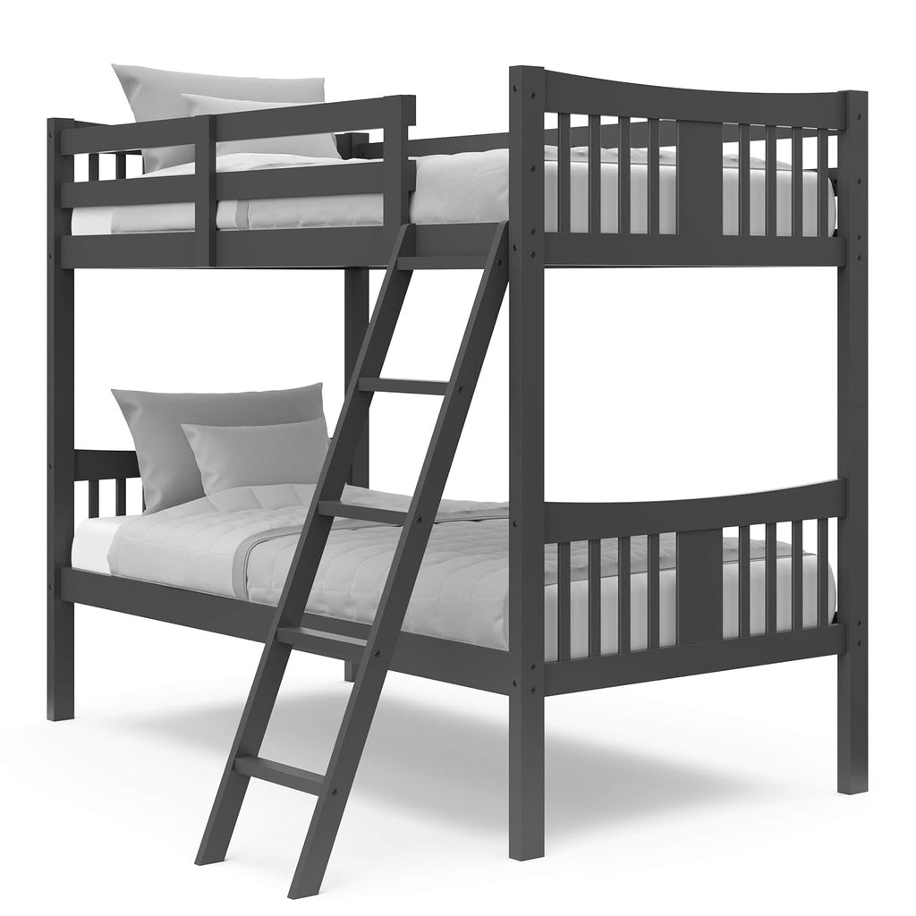 Gray Solid Hardwood Twin Bunk Bed with Ladder and Safety Rail L67524