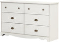 White Wash 6-Drawer Double Dresser with Metal Handles Q2978