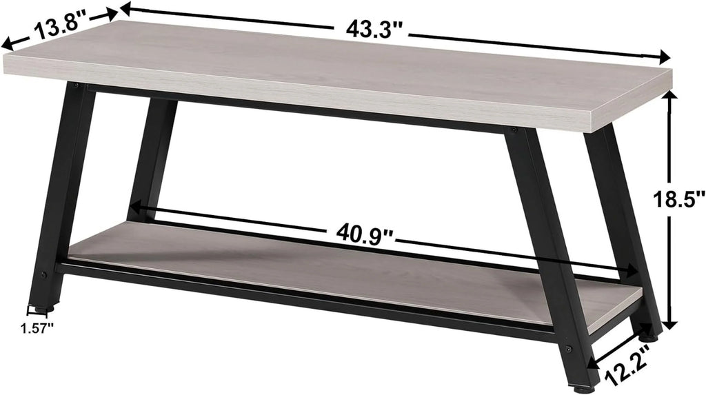Light Grey and Black Wood Metal Bench I6070