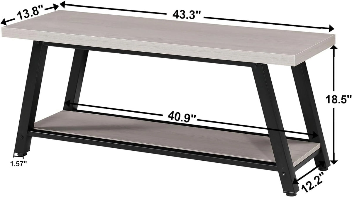 Light Grey and Black Wood Metal Bench I6070