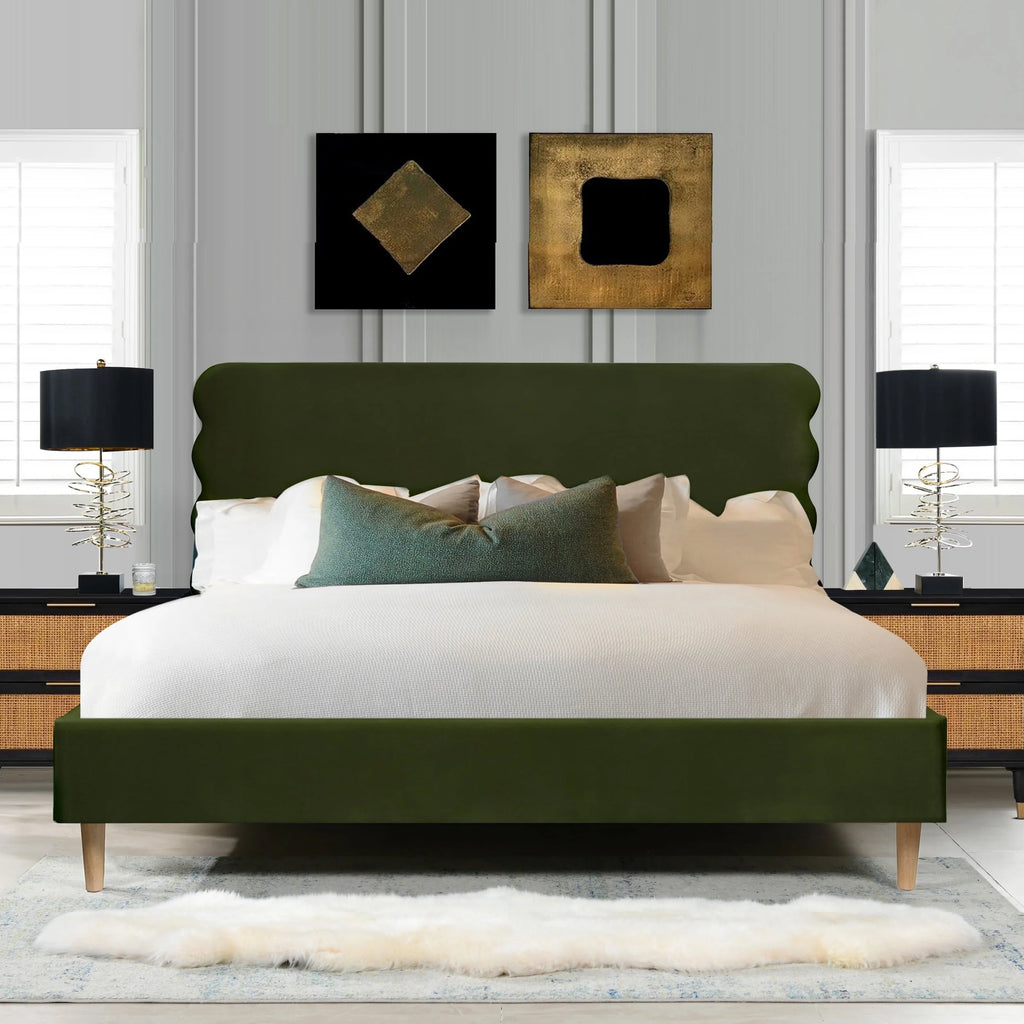 King Olive Green Performance Velvet Platform Bed C518780