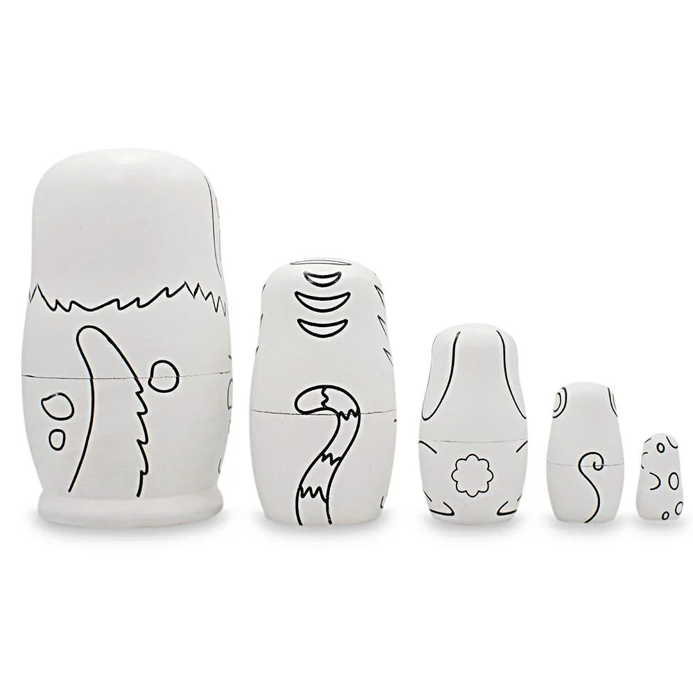 5 Unpainted Wooden Nesting Dolls Matryoshka 4.75 Inches G571