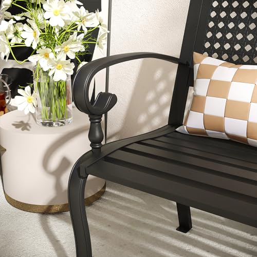 50” Metal Outdoor Garden Bench with Armrests and Backrest N544