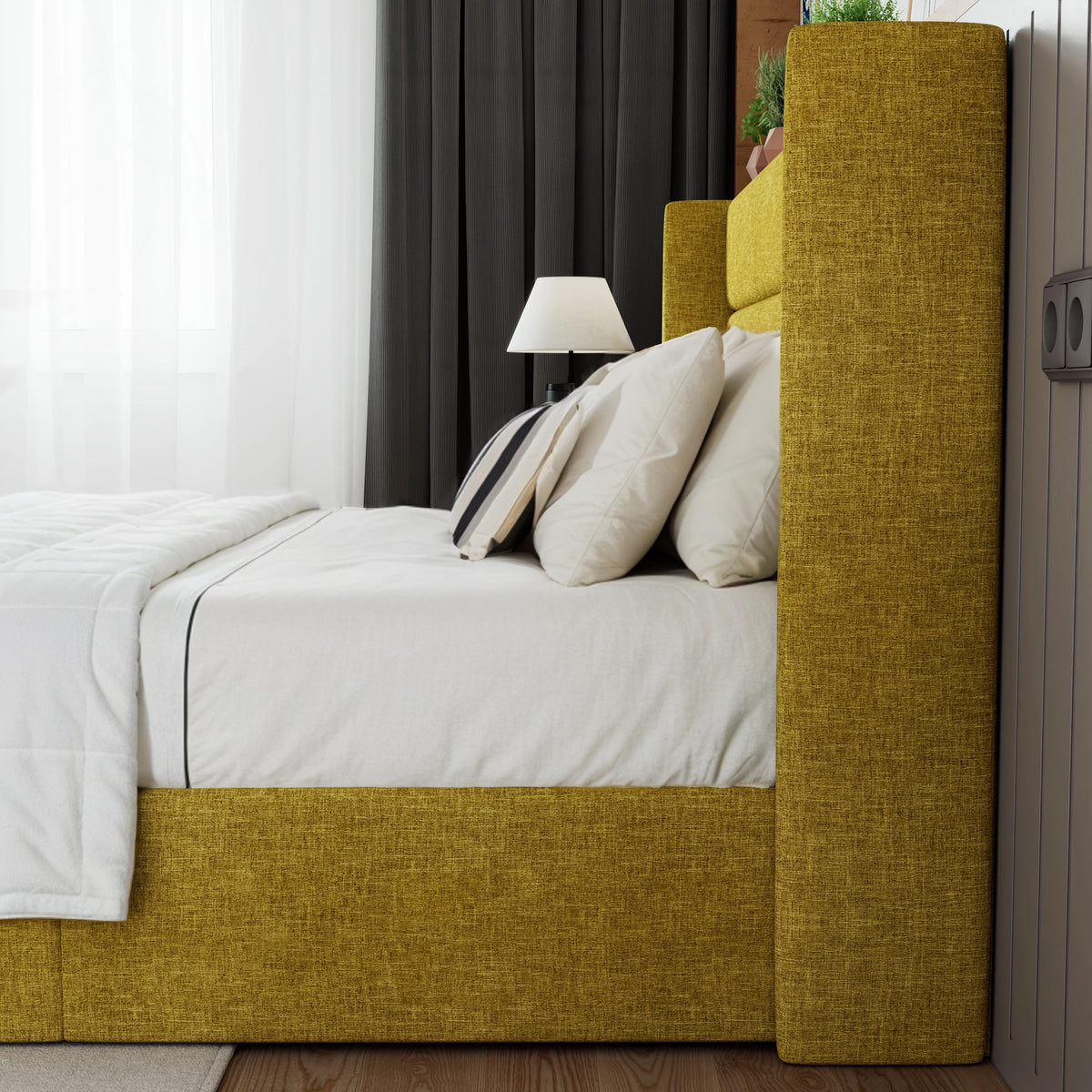 Beige Queen Size Lift Up Platform Bed Frame with Headboard M408145