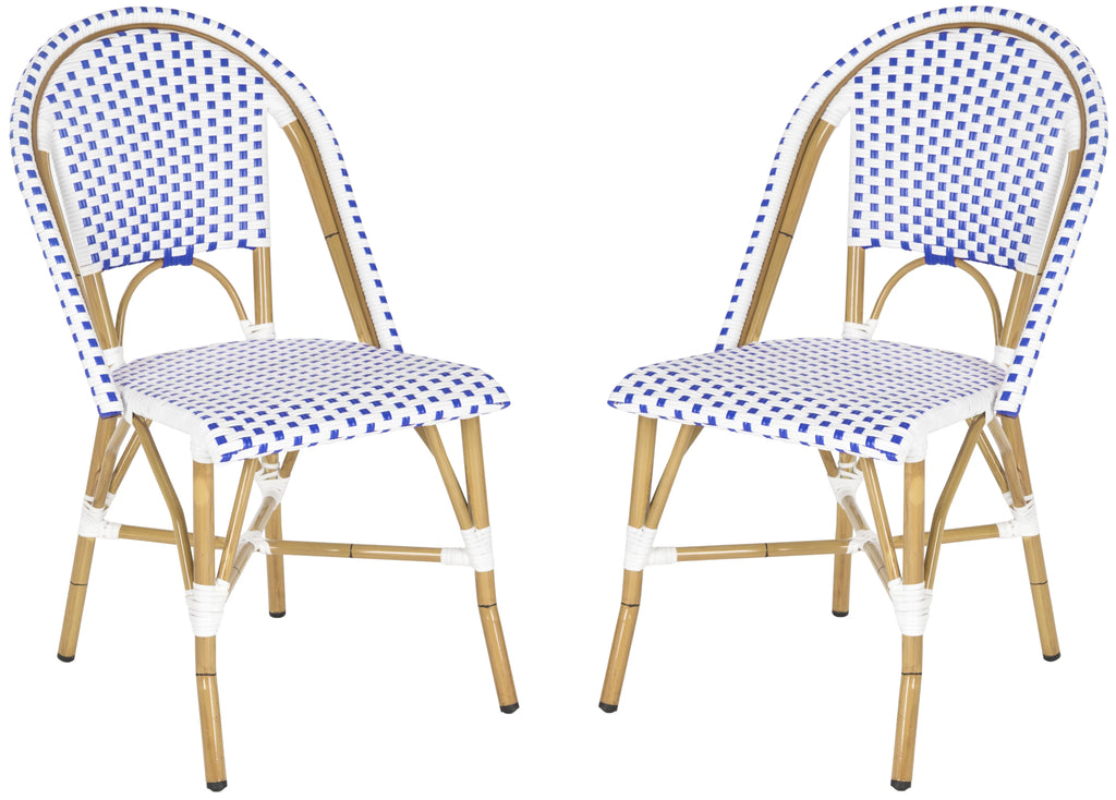 Blue White Set of 2 Outdoor Bistro Side Chair D89884