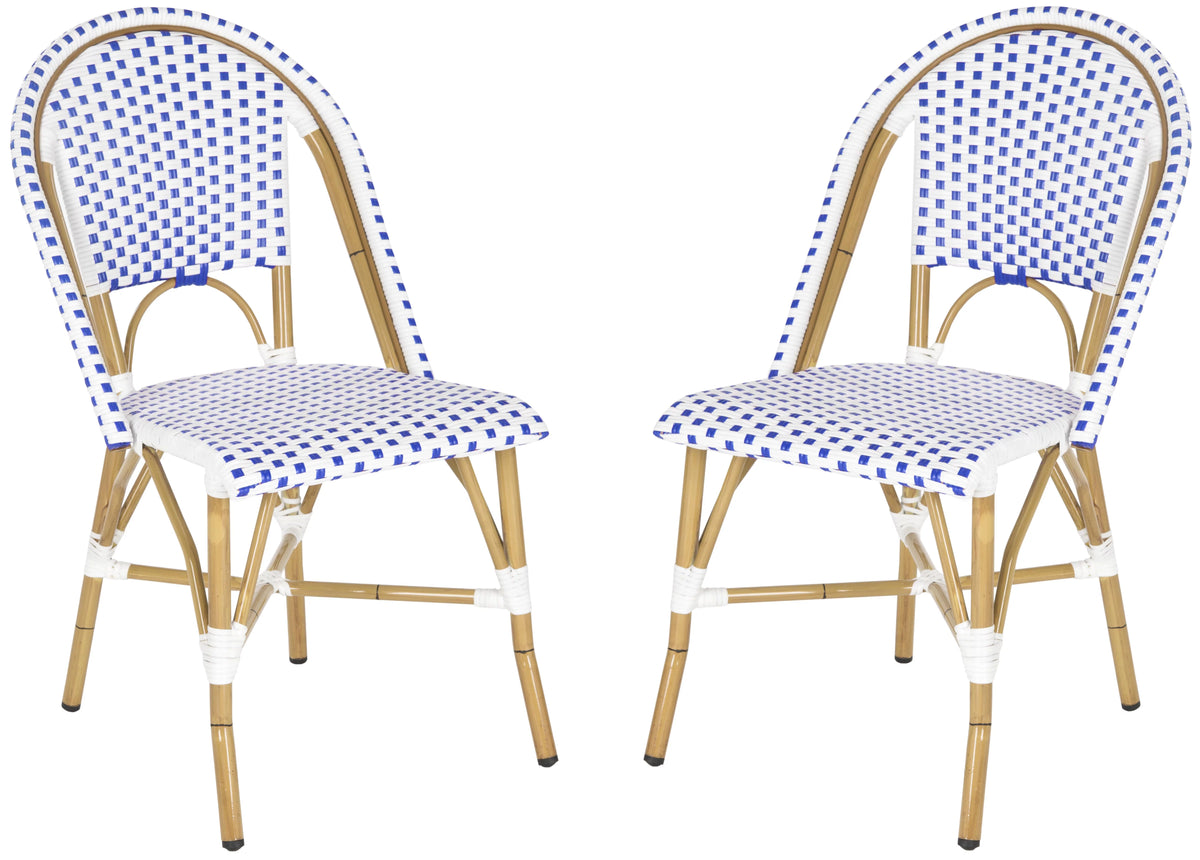 Blue White Set of 2 Outdoor Bistro Side Chair D89884