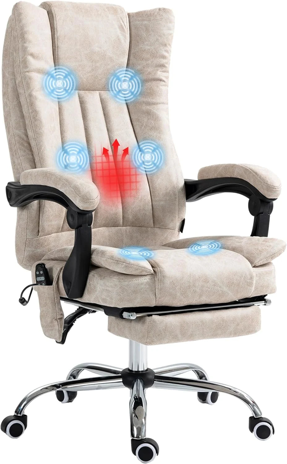 Cream White Microfiber High Back Office Chair with Massage and Footrest R143518
