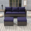 Navy Blue 3-Piece Rattan Patio Sofa Set A388