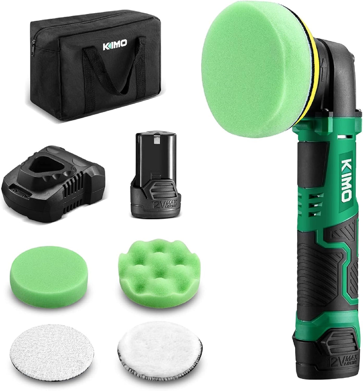 12V 3" Cordless Car Buffer Polisher Kit with 2.0Ah Battery and 4 Polishing Pads B250