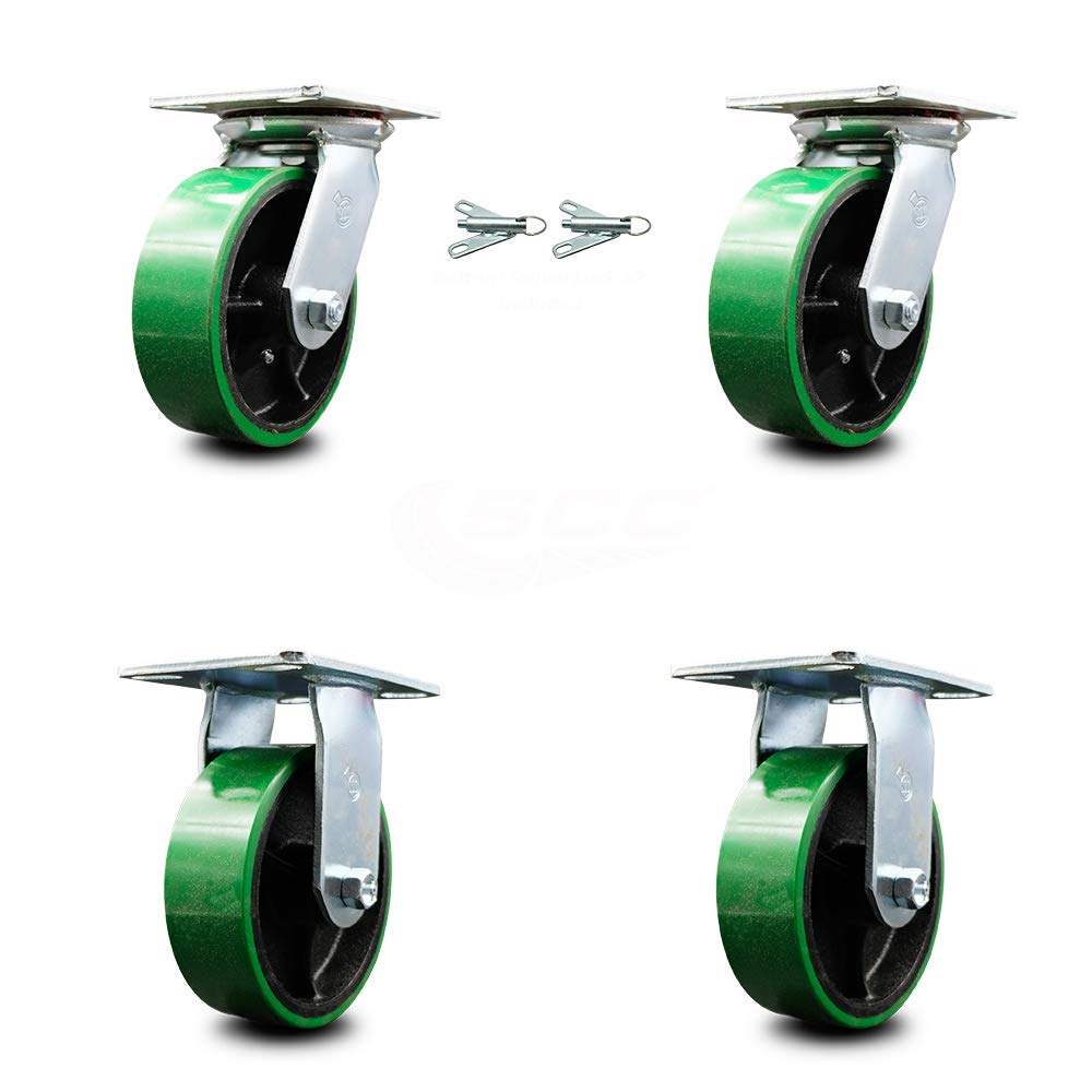 Set of 4 Polyurethane Swivel Casters with Green Wheels O69241