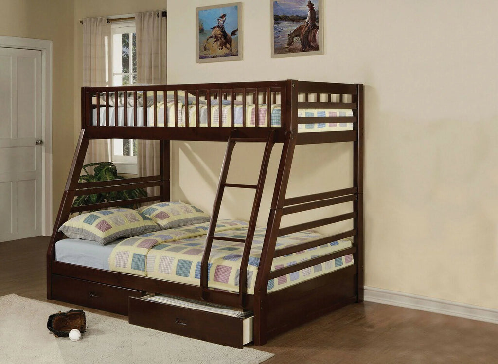 Espresso Pine Wood Twin Over Full Bunk Bed N946
