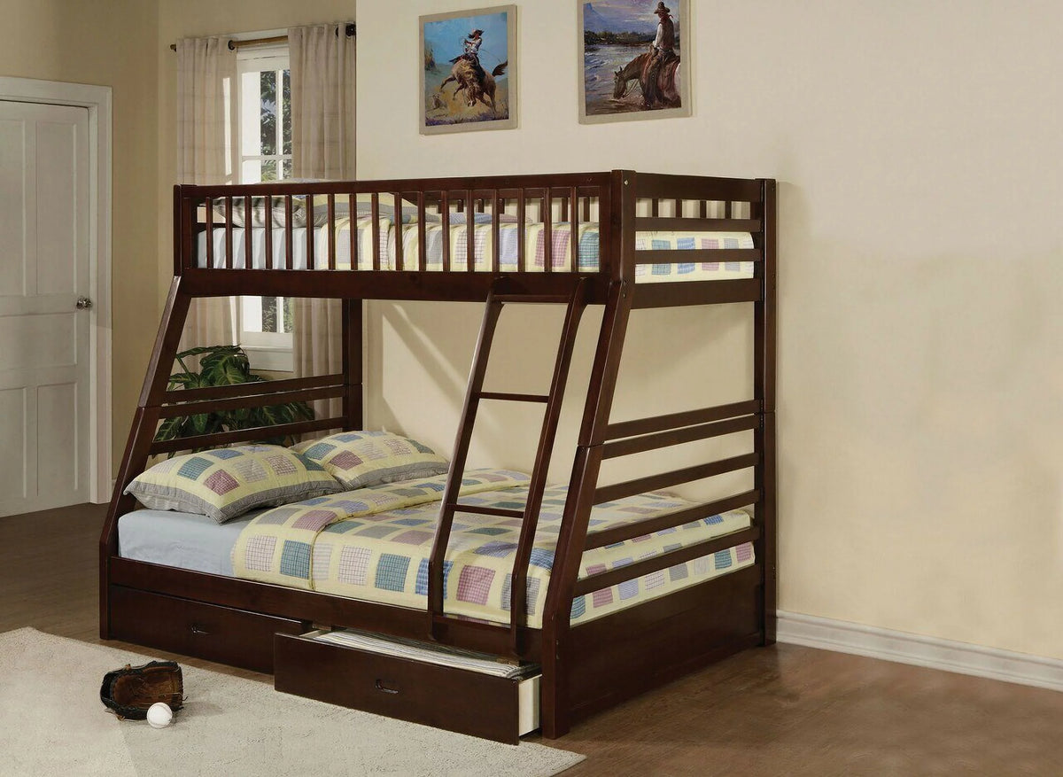 Espresso Pine Wood Twin Over Full Bunk Bed N946