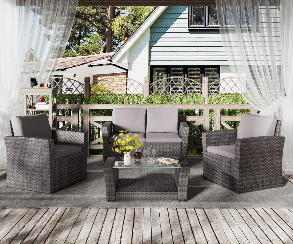 4 PCS Rattan Wicker Patio Conversation Set Q11590
