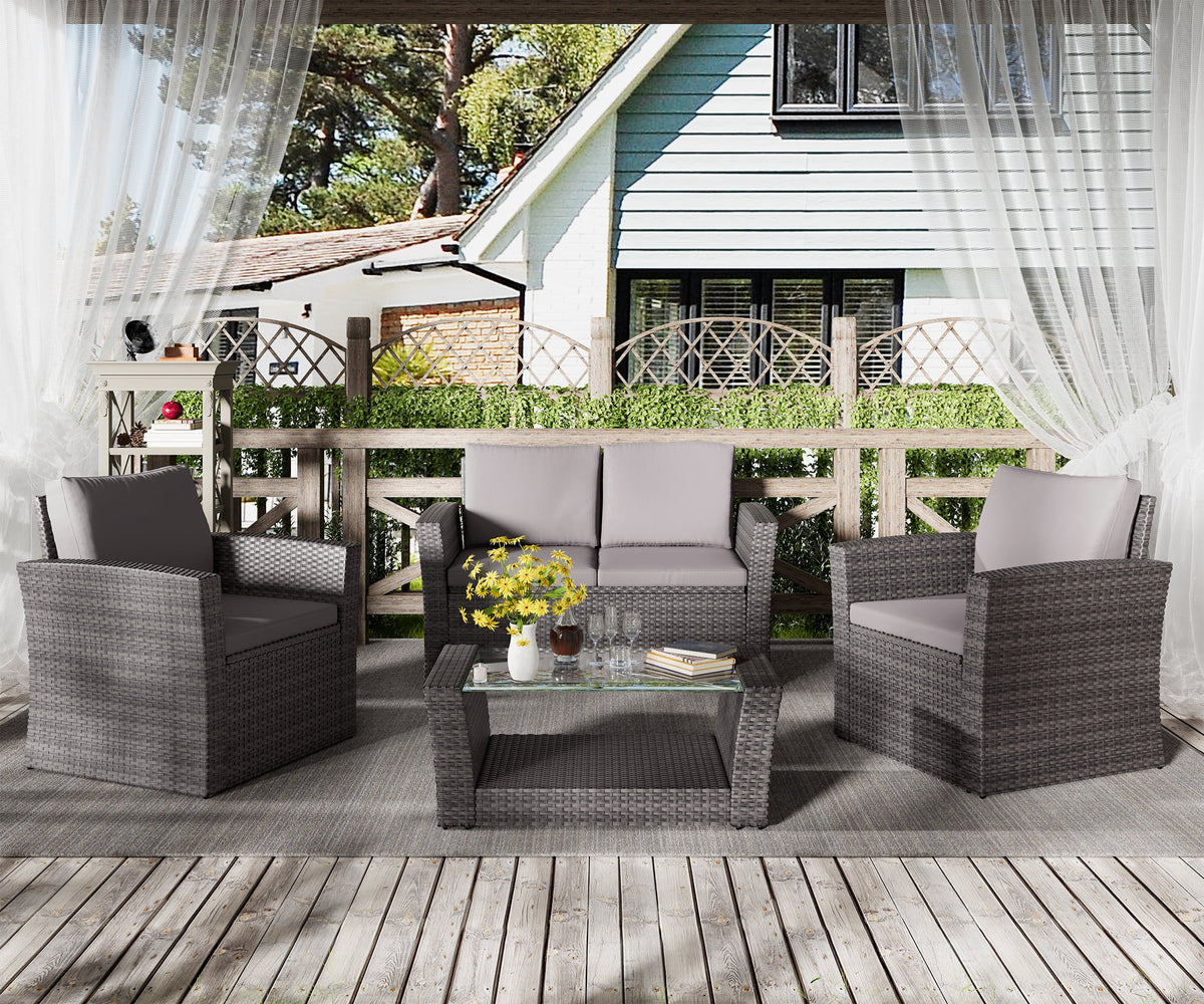 4 PCS Rattan Wicker Patio Conversation Set Q11590