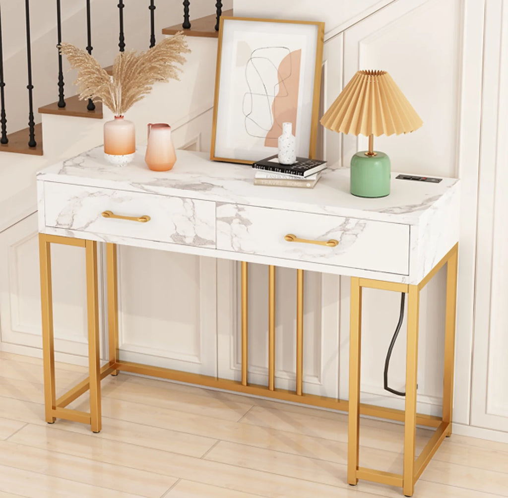Marble White 2 Drawer Console Table O4732