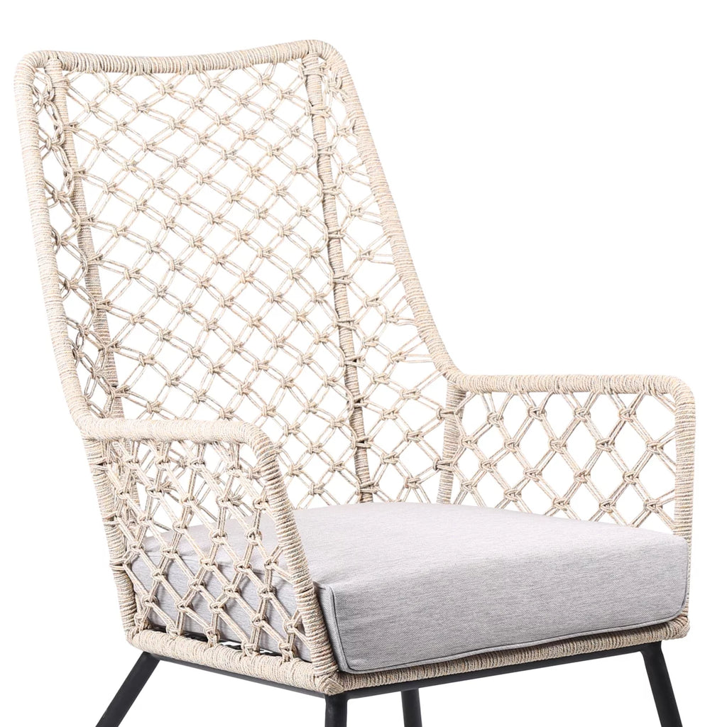 Indoor Outdoor Lounge Chair with Woven Lattice Back, Beige G60931