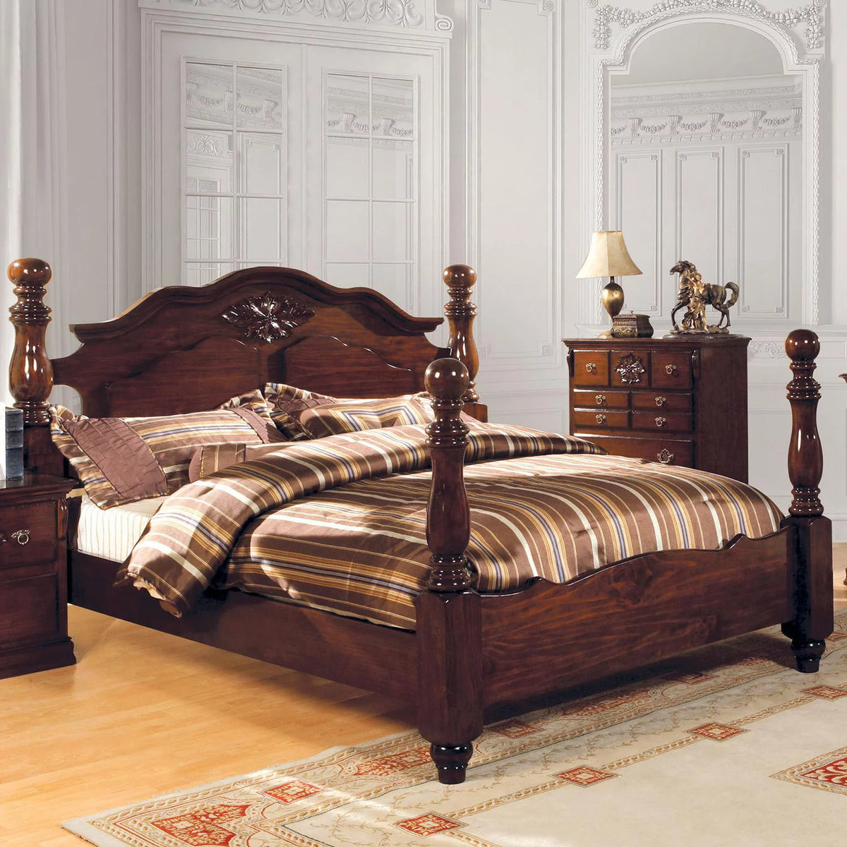Dark Pine Solid Wood King Bedroom Set 6pcs E206277