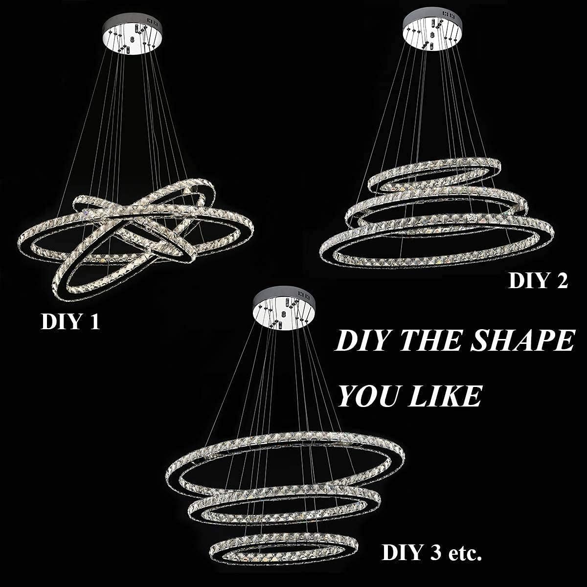 Modern K9 Crystal Chandelier LED Dimmer 3 Ring Ceiling Pendant Light N269