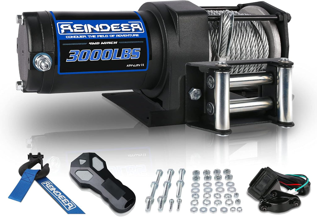 12V 3000 lb Electric Winch Kit with Steel Cable Wire Rope Waterproof IP67 Wireless Remotes S87175