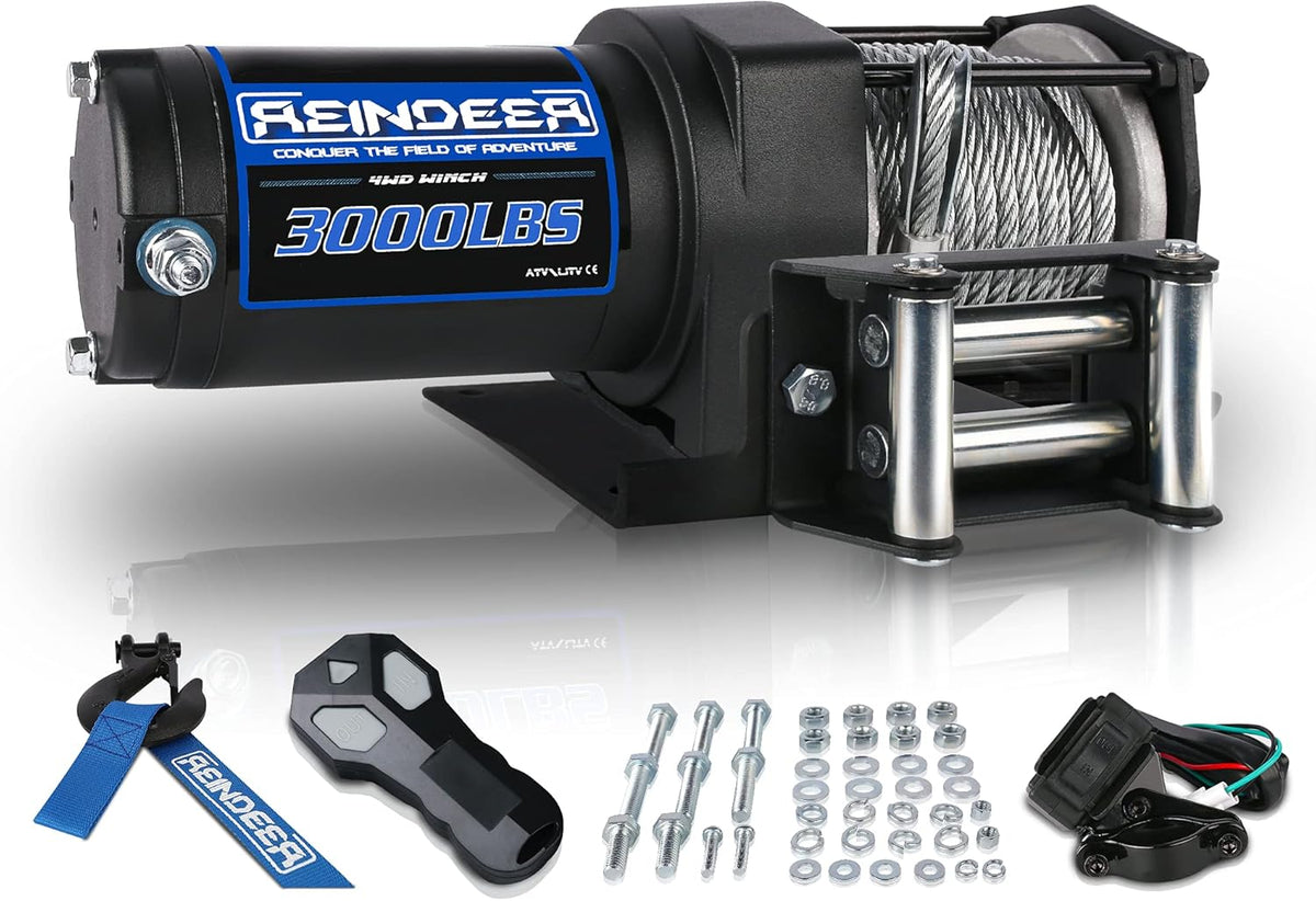 12V 3000 lb Electric Winch Kit with Steel Cable Wire Rope Waterproof IP67 Wireless Remotes S87175