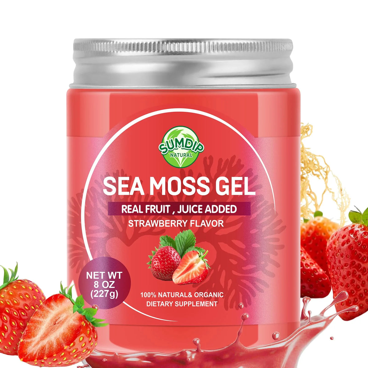 Organic Raw Wildcrafted Sea Moss Gel Strawberry 8oz L859652