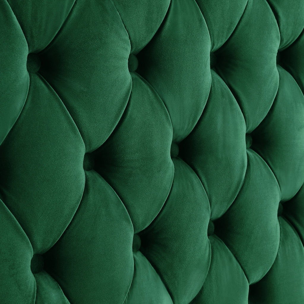 Hunter Green Velvet Chaise Sectional Sofa with Gold Nailhead Trim F8367