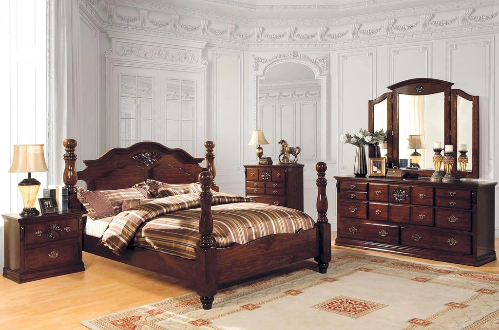 Dark Pine Solid Wood King Bedroom Set 6pcs E206277
