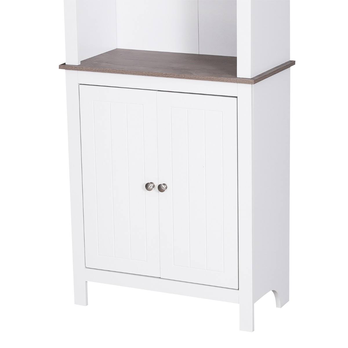 White Wood Free Standing Bathroom Linen Tower Storage Cabinet E23095