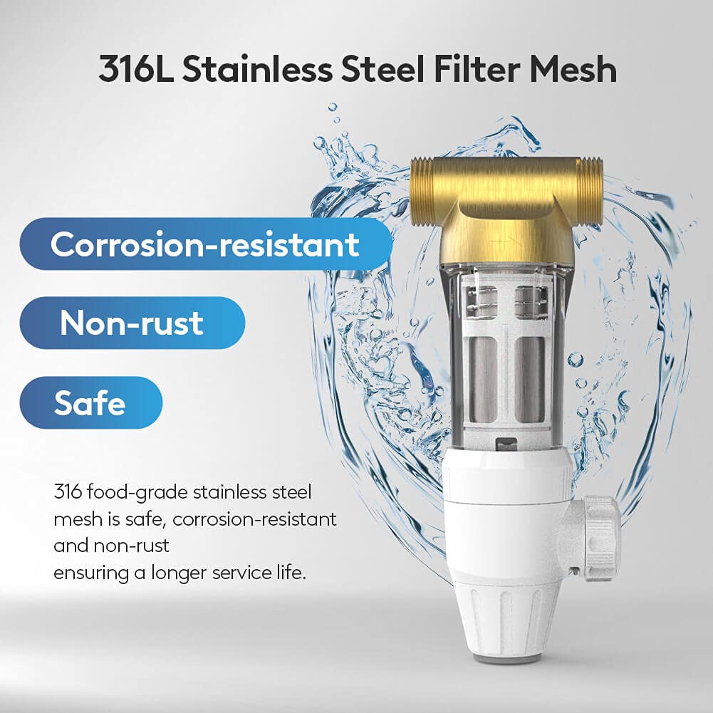 2 Spin Down Sediment Filter Backwash Reusable Whole House Water Filter, 40 Micron, 1" MNPT + 3/4" FNPT + 3/4" MNPT, Pack of 2 Q47030