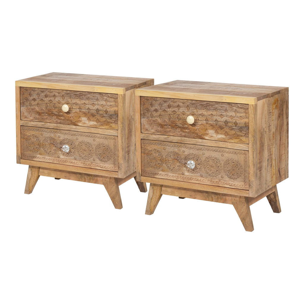 Solid Wood Nightstand (Set of 2) - Weathered Light Natural Tone Y81729